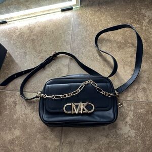 Michael Kors Black Leather Crossbody Bag with Gold Chain